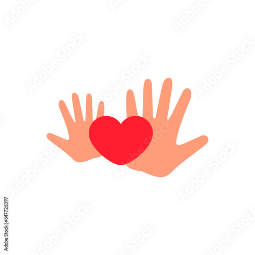 A big adult palm and a little baby palm with a heart.
