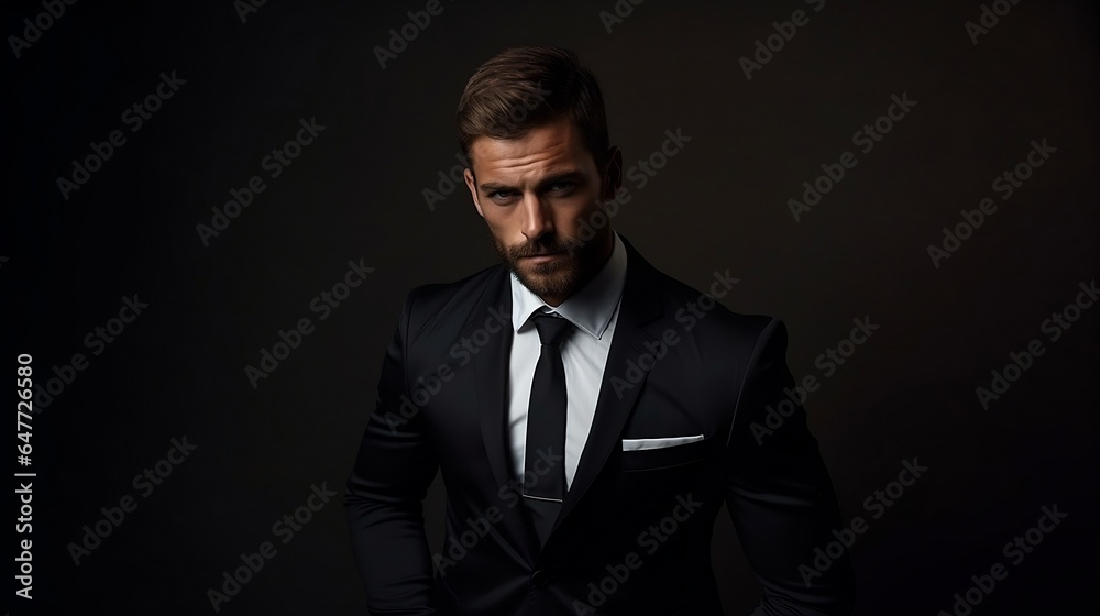 Portrait of a handsome man in a black suit on a dark background Portrait of a handsome man in a black suit on a dark background