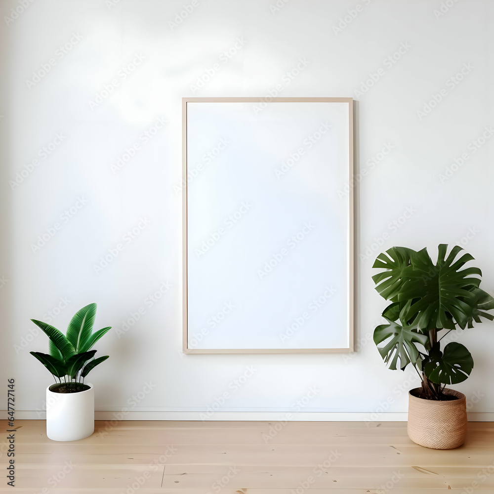 One wide blank picture frame on parquet floor white wall. High quality One wide blank picture frame on parquet floor white wall. High quality