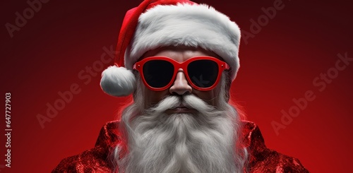 Obraz na płótnie Santa claus wearing sunglasses on red background w salonie