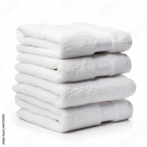 Stack of White Towels on White Background. Generative ai