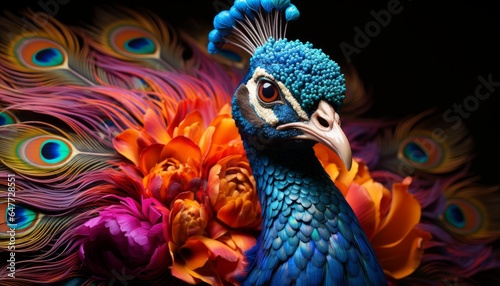 a peacock colorful closeup shot photo
