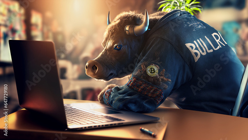Illustration of a bitcoin maximalist waiting for the bullrun. photo