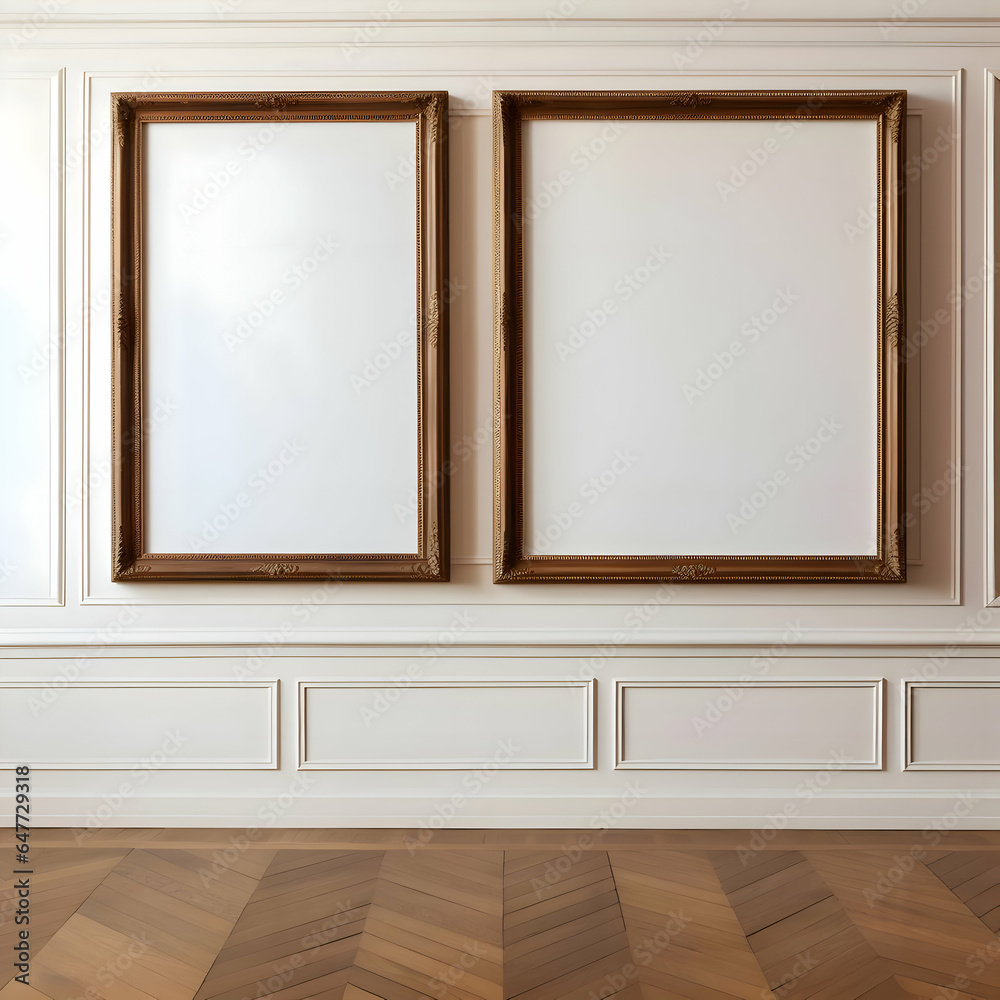 Two photo blank picture frames on the parquet floor. High resolution Two photo blank picture frames on the parquet floor. High resolution