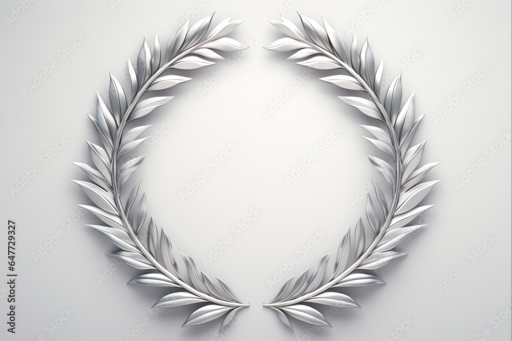 Silver Laurel Wreath Award - Winner's Symbol of Achievement. 3D Illustration Isolated with Decorative Chaplet Element - obrazy, fototapety, plakaty 