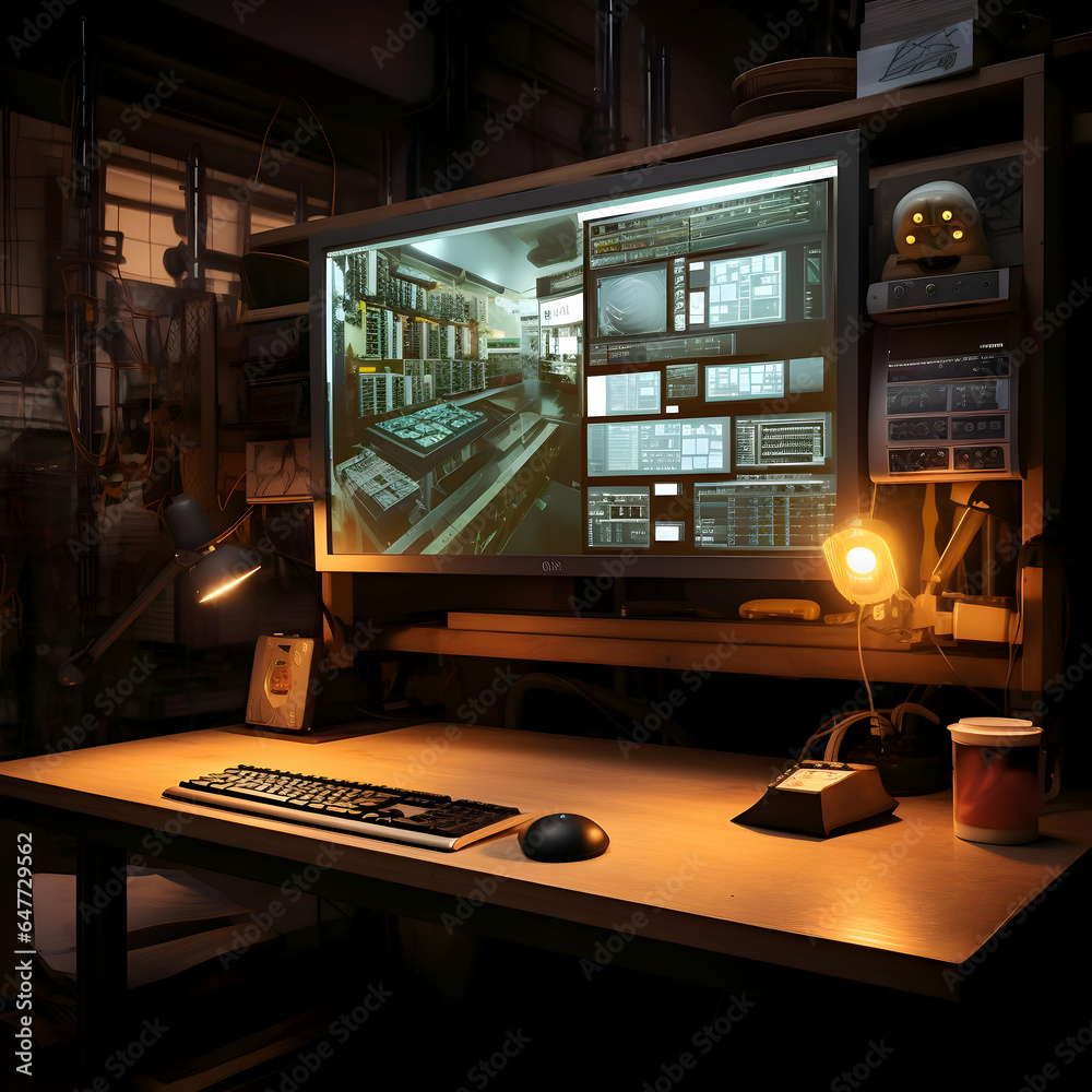 Working office place table with monitor. High-resolution