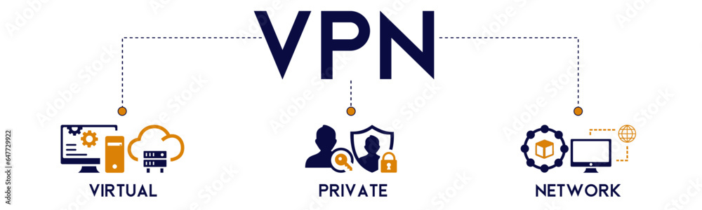 VPN banner website icon vector illustration concept for internet and protection network security with icon of virtual private network on white background