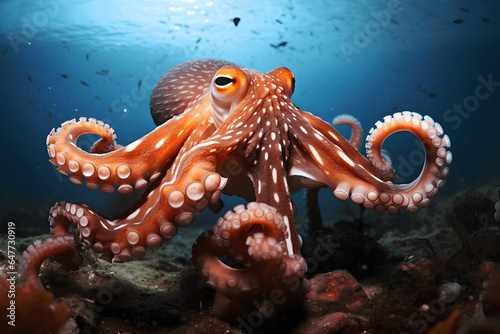 Octopus close up photo in the Ocean, underwater, seaworld, underwater world, fish, sea creatures, underwater wildlife © MrJeans