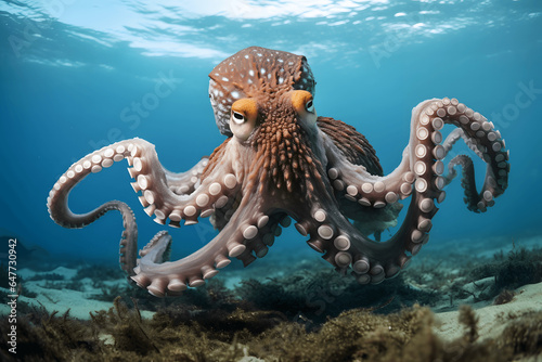 Octopus close up photo in the Ocean, underwater, seaworld, underwater world, fish, sea creatures, underwater wildlife