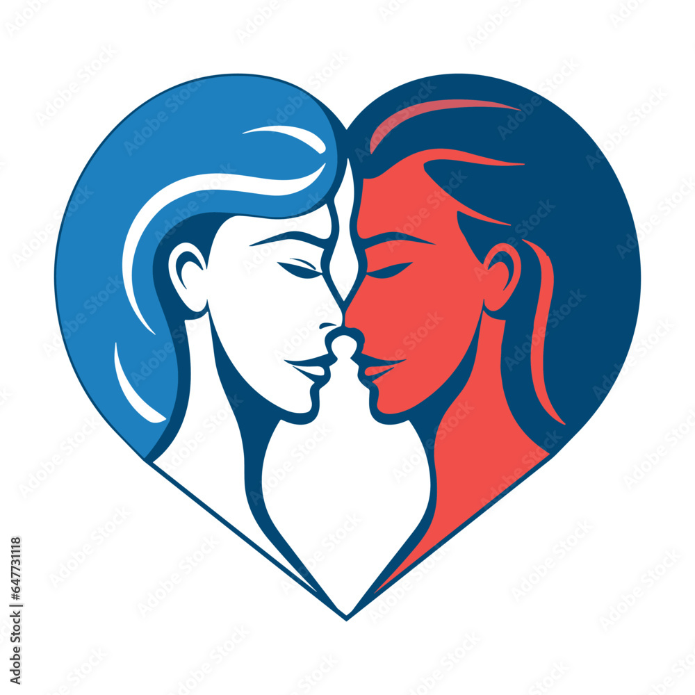 Simple Love heart couple logo symbol tattoo, vector illustration template