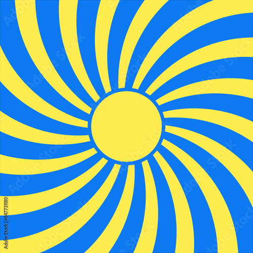 yellow sunshine swirl radius on blue background. abstract vector illustration nobody for background backdrop card printing