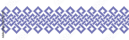 Embroidered cross-stitch geometric weaving seamless border pattern