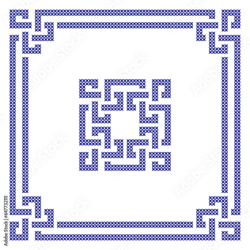 Embroidered cross-stitch geometric weaving frame