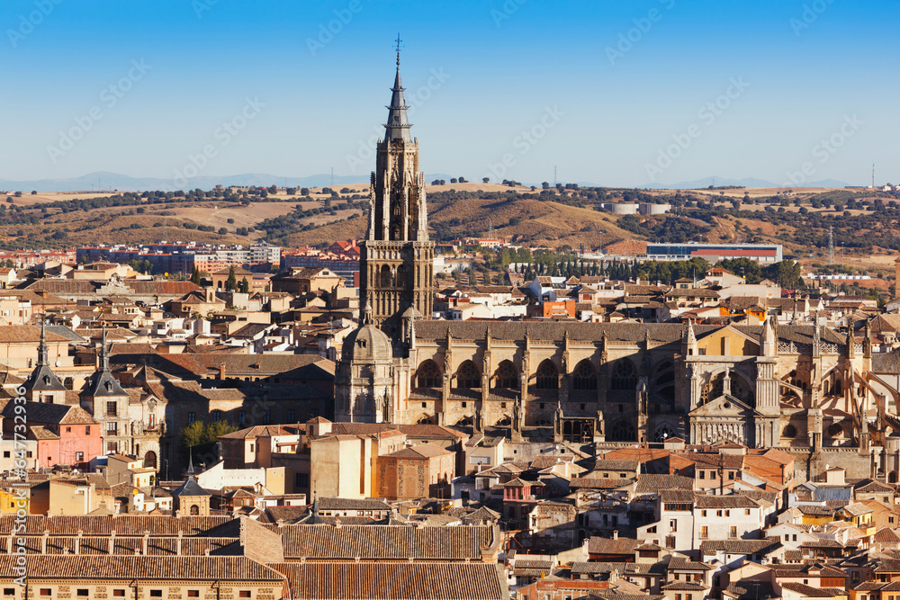 View Over The City To The Gothic Cathedral; Toledo, Toledo Province, Castilla La Mancha, Spain View Over The City To The Gothic Cathedral; Toledo, Toledo Province, Castilla La Mancha, Spain