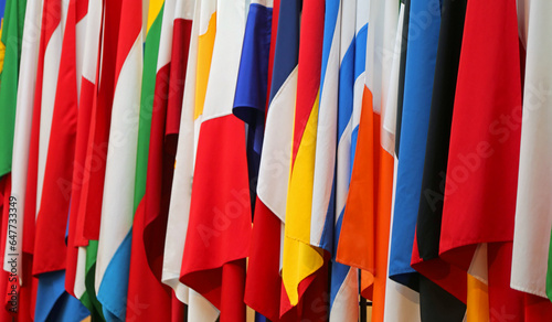 Schilderij op canvas flags of Europe and World in the international meeting