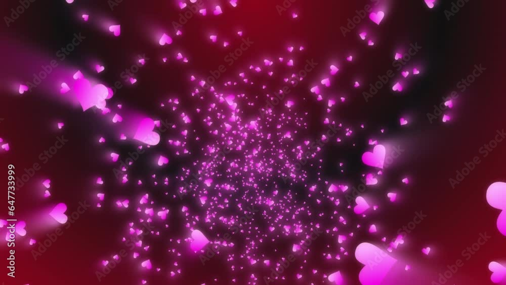Blurred pink heart shape particles falling on the red and black gradient background. Happy Valentine’s day. Happy mother’s day, Abstract background. Blurred pink heart shape particles falling on the red and black gradient background. Happy Valentine’s day. Happy mother’s day, Abstract background.