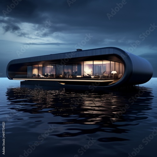 luxury modern shape glass made house in the middle of the ocean