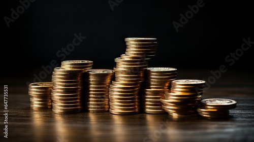 Stacks of coins on a dark background
