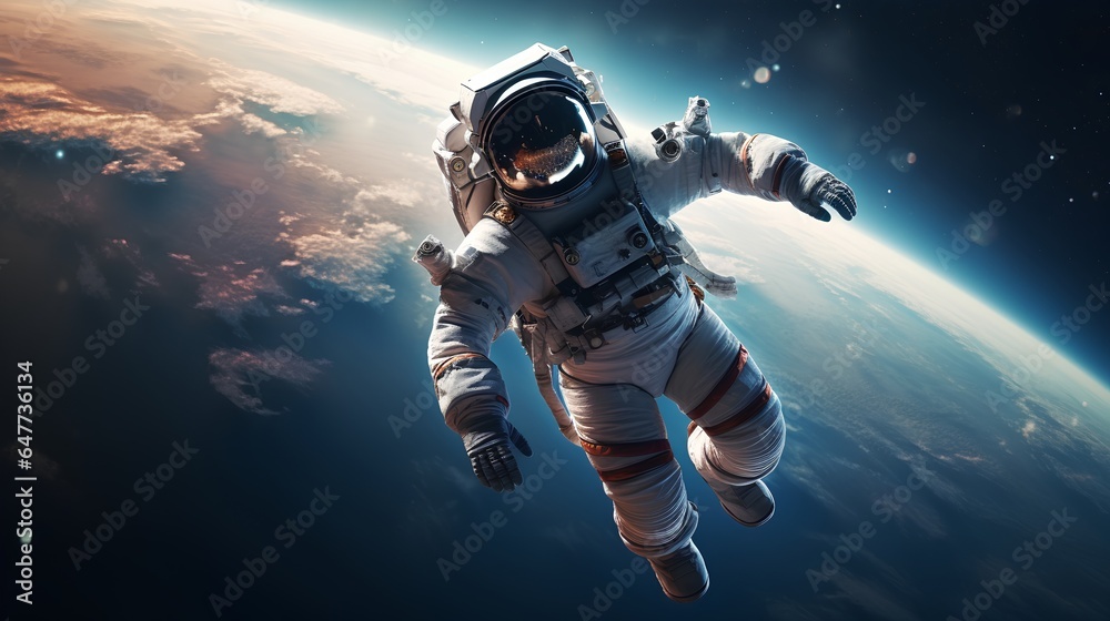 A captivating image illustrating the concept of space exploration, featuring a lone astronaut floating in the vast expanse of space with a stunning view of planet Earth in the background.