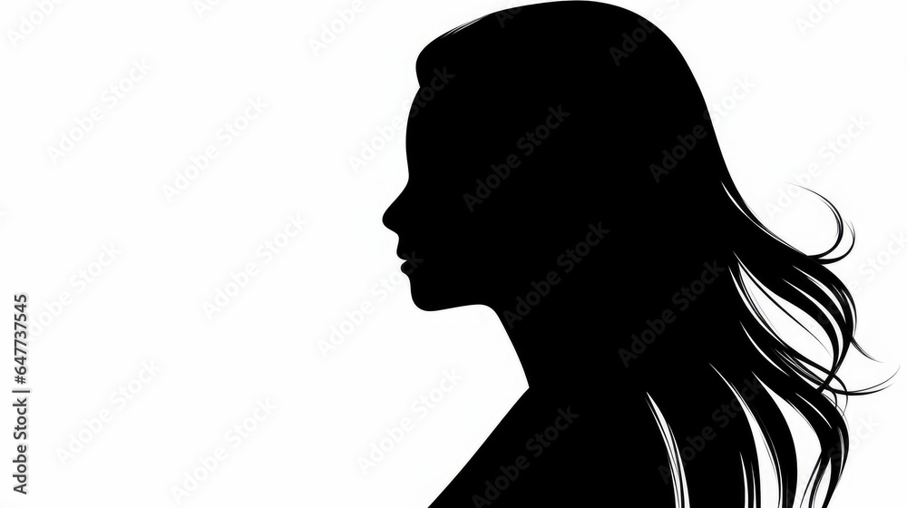 2d silhouette of a female with long hair on white background