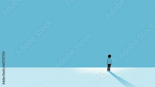 illustration of back view of a man standing in front of blue wall