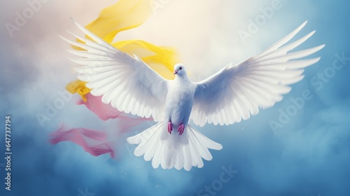 a beautiful white dove is flying