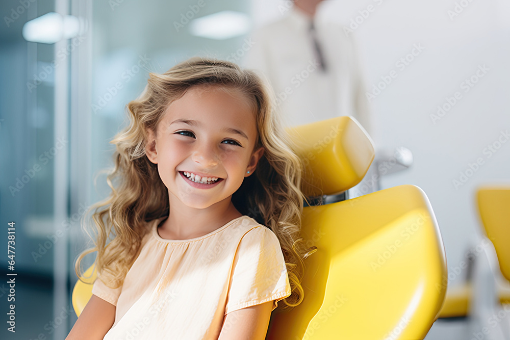 A young girl, a dental patient, receives professional care at the clinic, ensuring her oral health. A young girl, a dental patient, receives professional care at the clinic, ensuring her oral health.