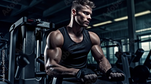 Macular man working out in Gym