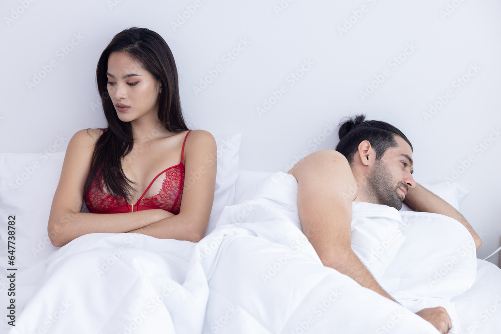 Couple On Bed Silently After Big Argument For Family Relation Problem Concept Couple On Bed Silently After Big Argument For Family Relation Problem Concept