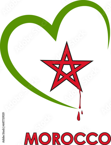 Pray For Morocco, Moroccan flag with blood splattered on it. Earthquake in Morocco, natural disasters news banner idea, quake in Morocco, seismic wave with flag, vector design, seismograph or seism 