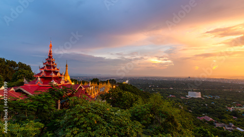 Mandalay Hill viewpoint major pilgrimage site and Su taung pyae pagoda Mandalay hill temple, Mandalay, Myanmar. © Kalyakan