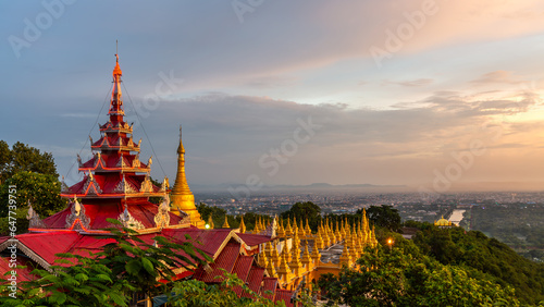 Mandalay Hill viewpoint major pilgrimage site and Su taung pyae pagoda Mandalay hill temple, Mandalay, Myanmar. photo