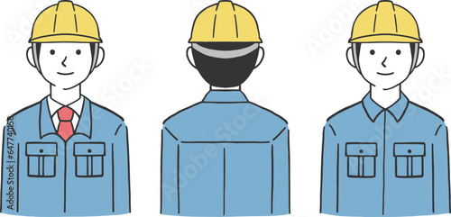 男性作業員の正面と後ろ姿のイラストセット