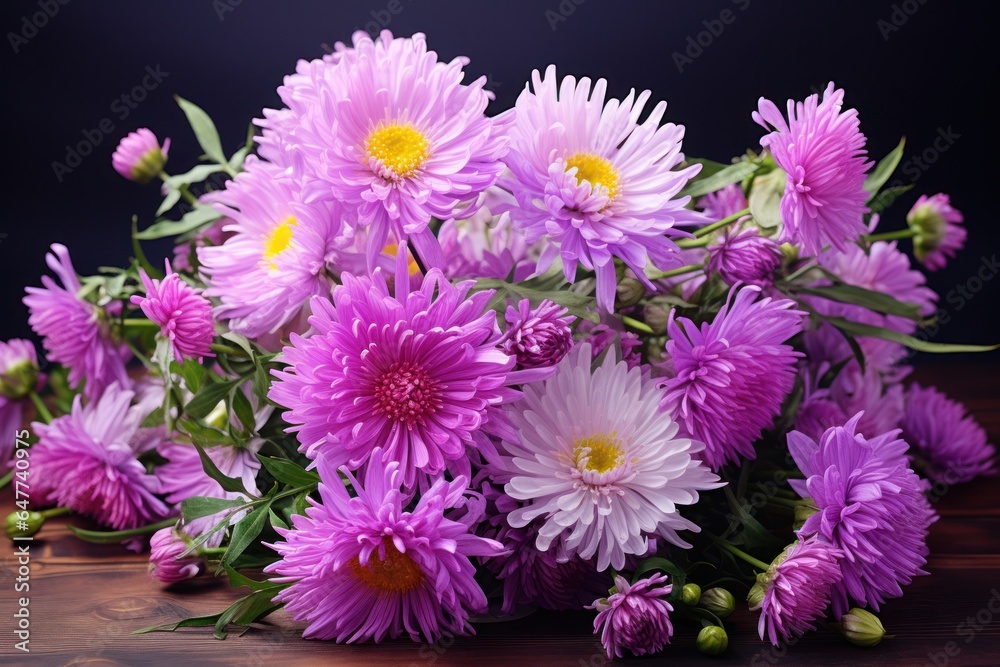 Obraz premium Purple Flowers on Wooden Table