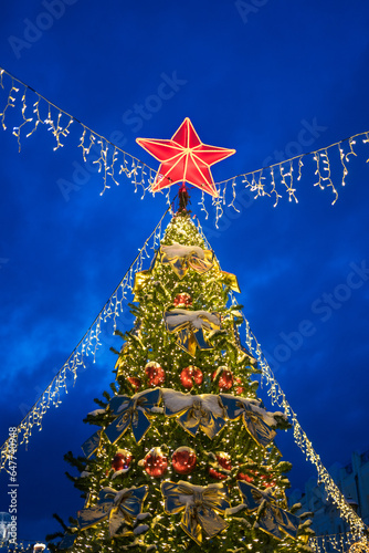 Christmas tree with red sta...