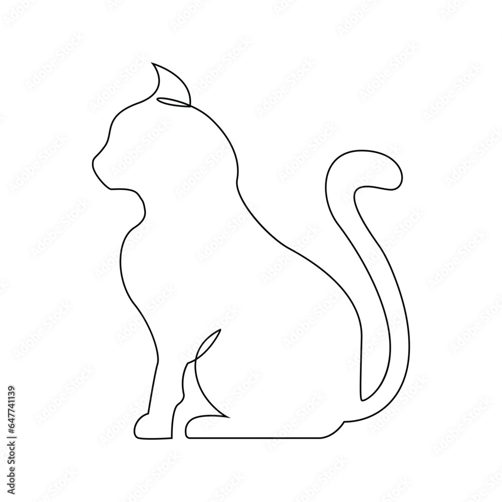 Obraz premium Continuous one line cat pet drawing out line vector illustration design