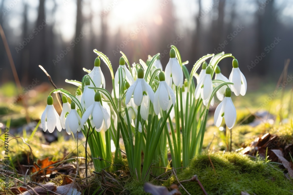 Obraz premium Snowdrops Growing in the Grass