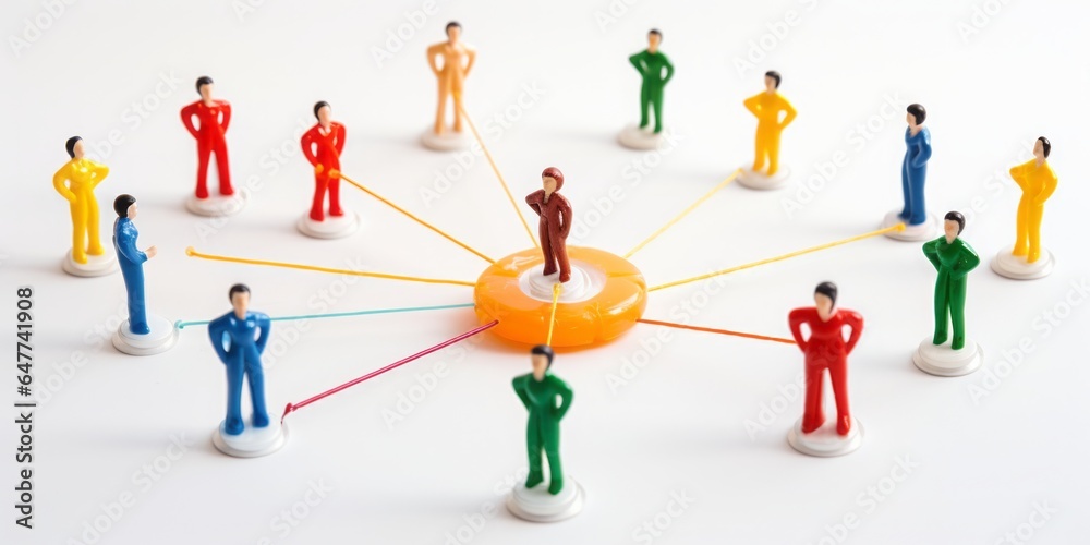 Toy Pins Stand in a Circle on a White Background, Representing the Concepts of Connection, Teamwork, and Network Building, Emphasizing the Importance of Unity