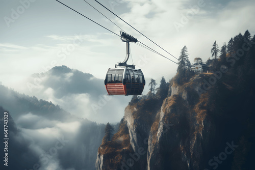 cable car going up a huge mountain, cable car, transportation, going up a mountain, gondola photo