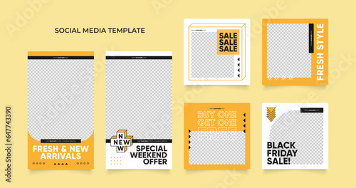 social media template banner blog fashion sale promotion. fully editable instagram and facebook square post frame puzzle organic sale poster. fresh yellow orange element shape vector background