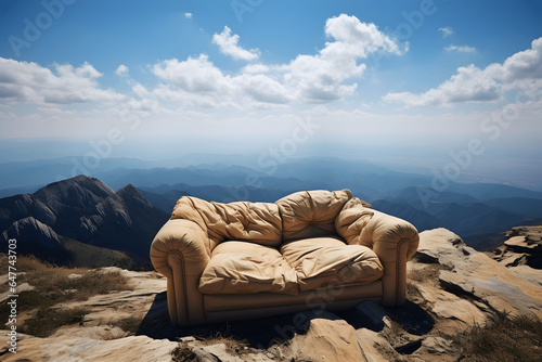 old couch on a hill, forgotten couch, old furniture, couch rotting away on a mountain