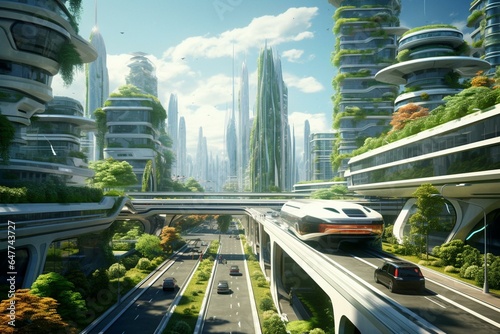 A modernized urban street in the future. Generative AI