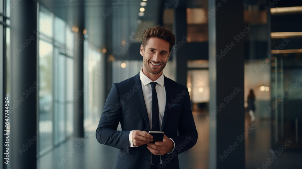 Fototapeta premium Handsome Smiling Confident Successful Young Entrepreneur Looking at Viewer