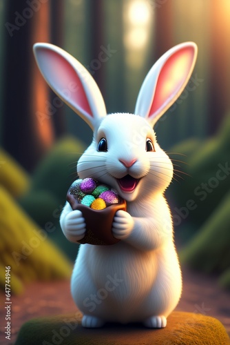 A beautiful Bunny holding his eggs Happy Easter Day