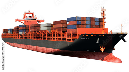 Container cargo ship isolated on transparent background