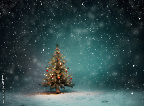 Christmas tree on the snow at night background. © EEKONG