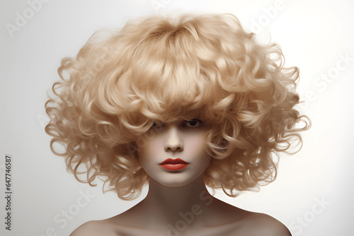 Hair wig on manequin for hairdressers or wig display