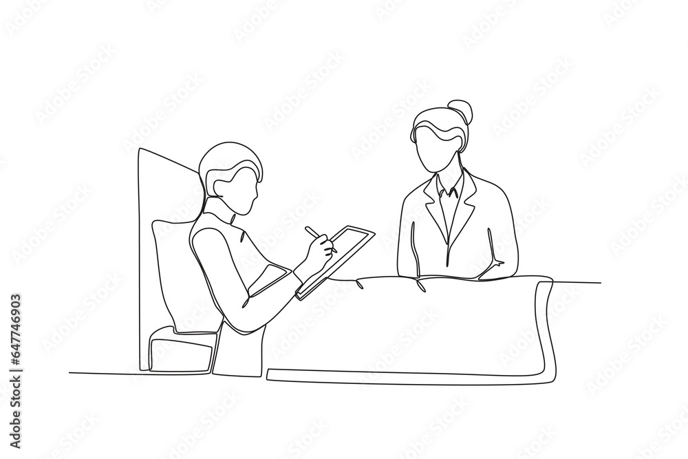 A nurse examines the patient. Intensive care unit one-line drawing A nurse examines the patient. Intensive care unit one-line drawing