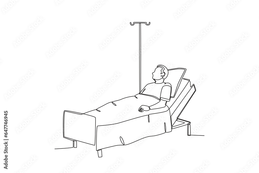 A patient lying in the ICU. Intensive care unit one-line drawing