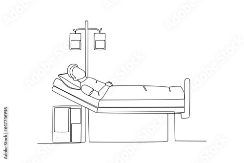 A patient undergoes intensive treatment. Intensive care unit one-line drawing
